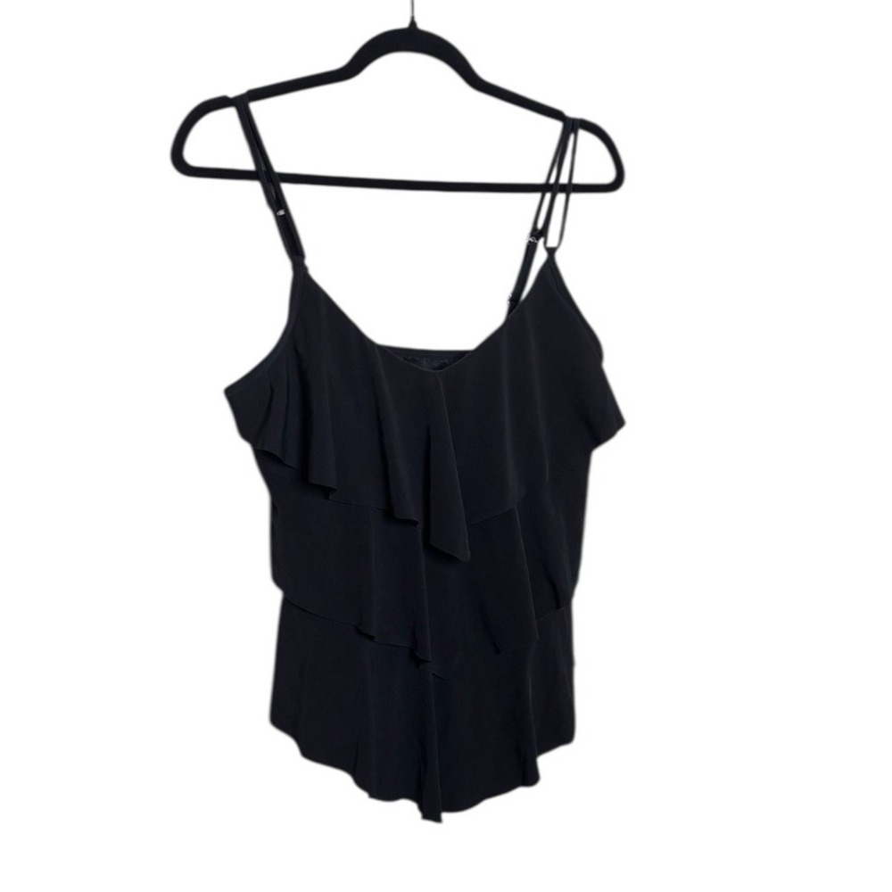 Magic Suit Tankini Top Sz 12 Black Tiered Tummy‎ Control Flirty